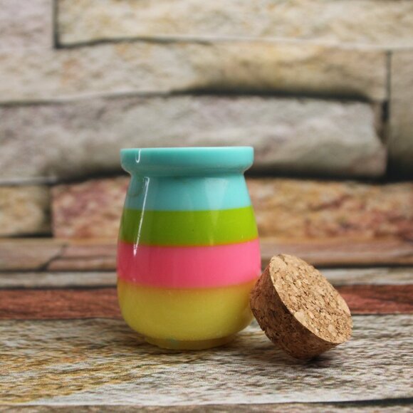 Sm Urn Container w/ Cork Lid Hand Crafted w/ Epoxy Blue Green Pink Yellow GLOWS - Picture 1 of 8